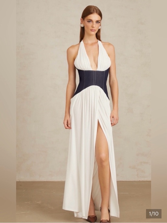 Dresses & Skirts - White Halter Gown with Navy Waist Corset